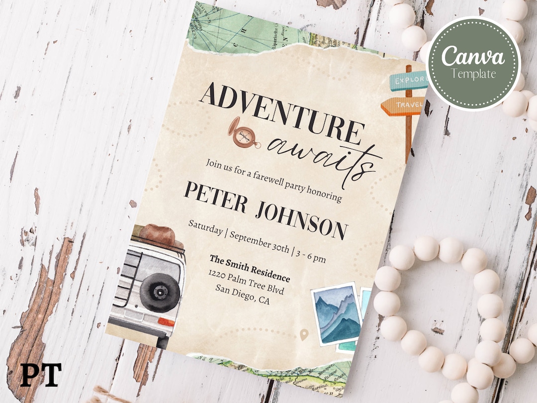 Editable Farewell Party Invitation, Adventure Awaits Invite, Going Away