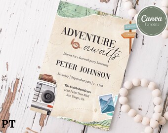 Invito alla festa d'addio modificabile, Invito attende l'avventura, Festa d'addio, Invito alla festa d'addio, Modello di invito, Download istantaneo