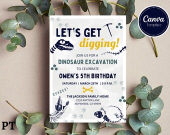 Modello modificabile di invito compleanno dinosauro, invito compleanno ragazzo, invito geologico, invito festa dinosauro, invito preistorico