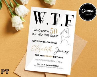 Invito modificabile WTF che compie 50 anni, Invito per il cinquantesimo compleanno, Invito WTF, Compleanno WTF, Download digitale, Stampa o Invito di testo
