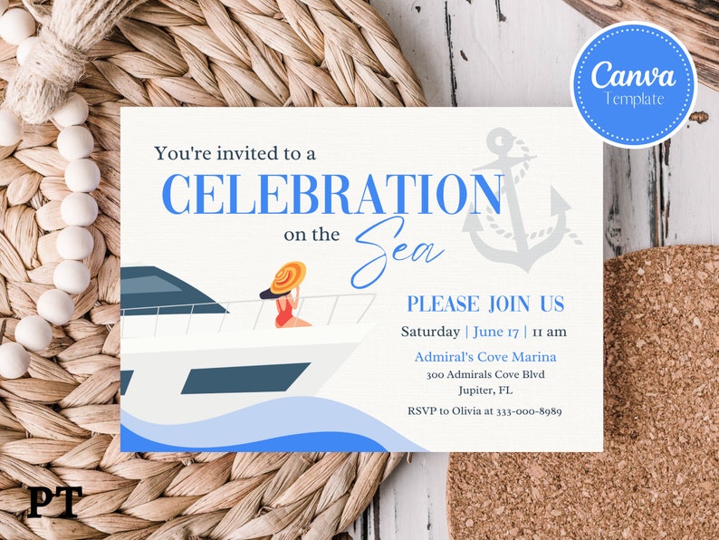 Editable Yacht Party Invitation, Boat Party Invite, Yacht Invitation