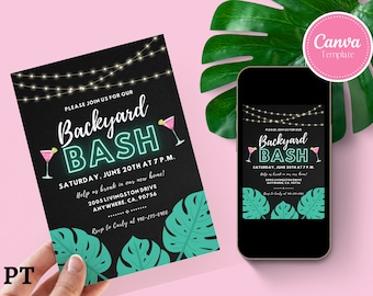 Editable Backyard Bash Invitation Template, Housewarming personalized invite, Instant Download, Canva Template, Print or text invite