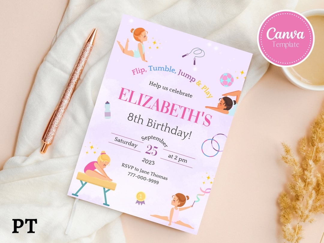 Editable Gymnastic Birthday Invitation, Printable Gymnastics