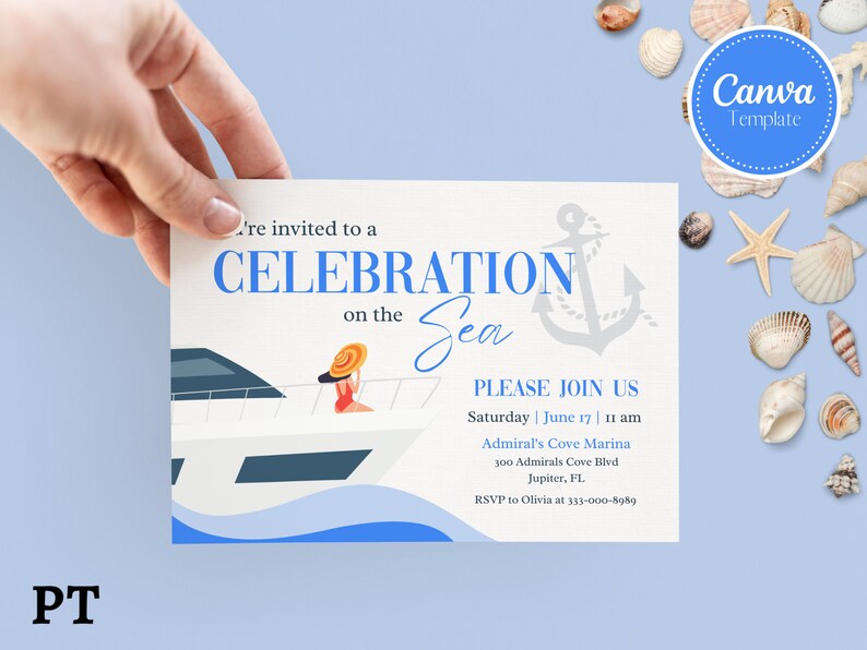 Editable Yacht Party Invitation, Boat Party Invite, Yacht Invitation