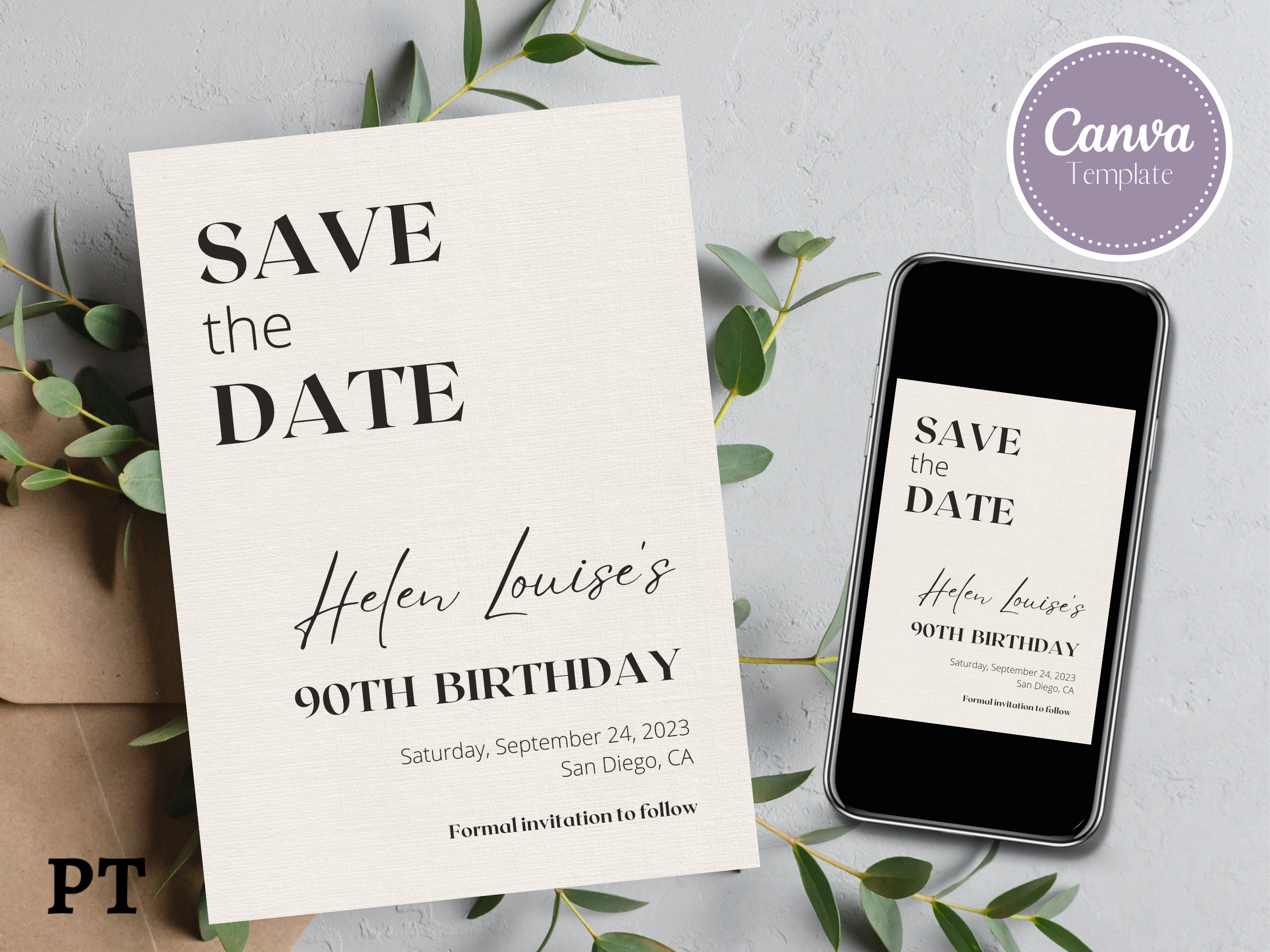Editable 90th Birthday Save the Date With Photo, 90th Birthday, Save ...
