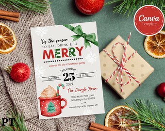 Invito modificabile alla festa di Natale, Invito alla festa di Natale, Modello di invito modificabile, Modello Canva stampabile, Invito di testo