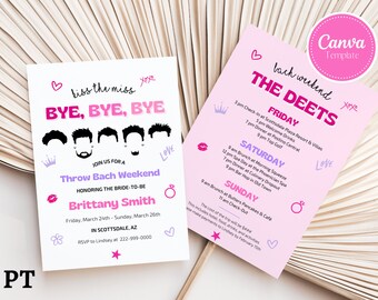 Invito modificabile per il fine settimana di addio al nubilato NSYNC, invito ad una festa di addio al nubilato, invito ad addio al nubilato degli anni '90, modello di itinerario di addio al nubilato
