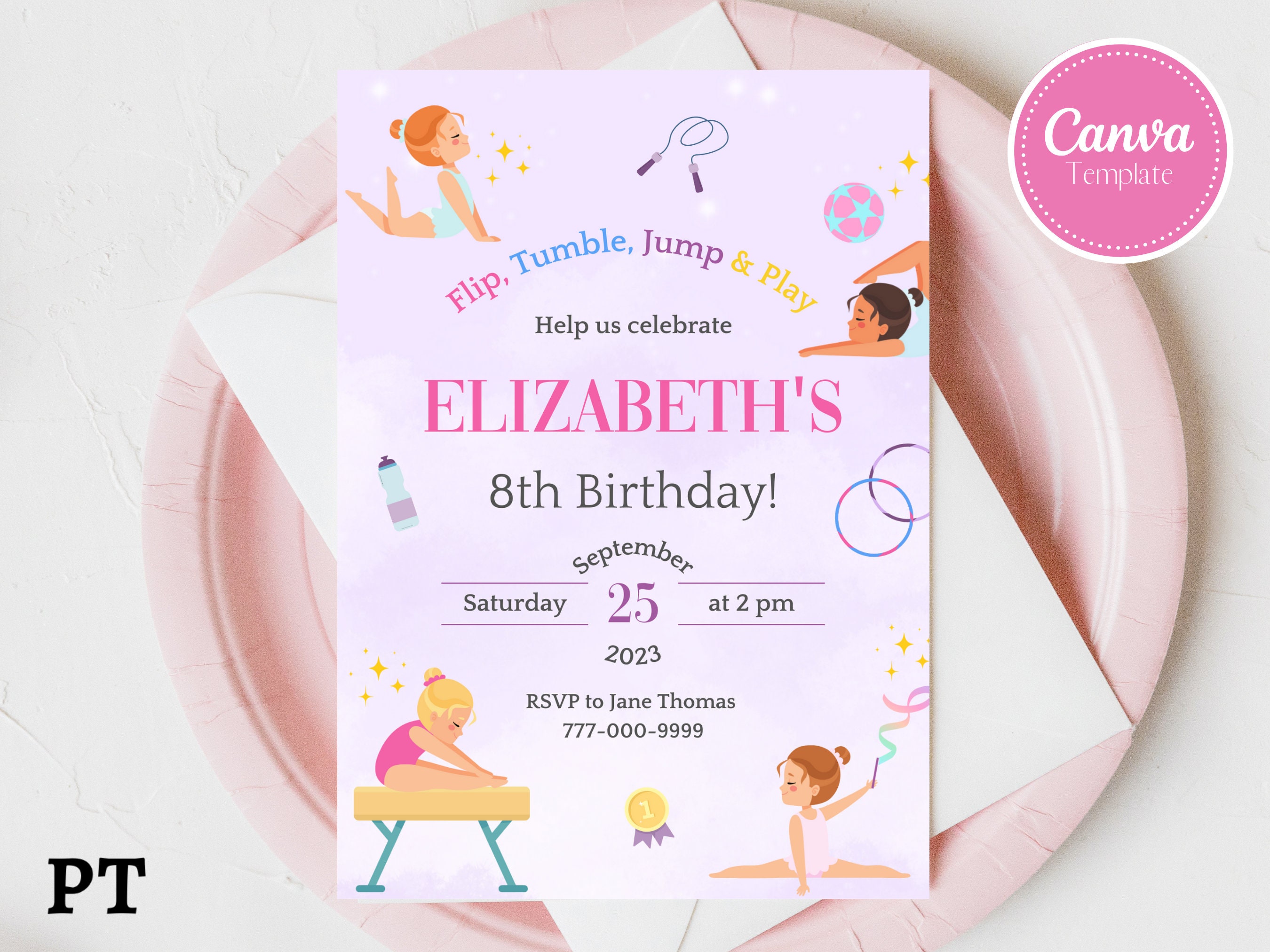 Editable Gymnastic Birthday Invitation, Printable Gymnastics ...