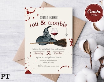 Invito modificabile per una festa di Halloween per adulti, invito vino e voodoo, invito alla serata del vino, invito alla serata delle donne, download istantaneo, modello di invito
