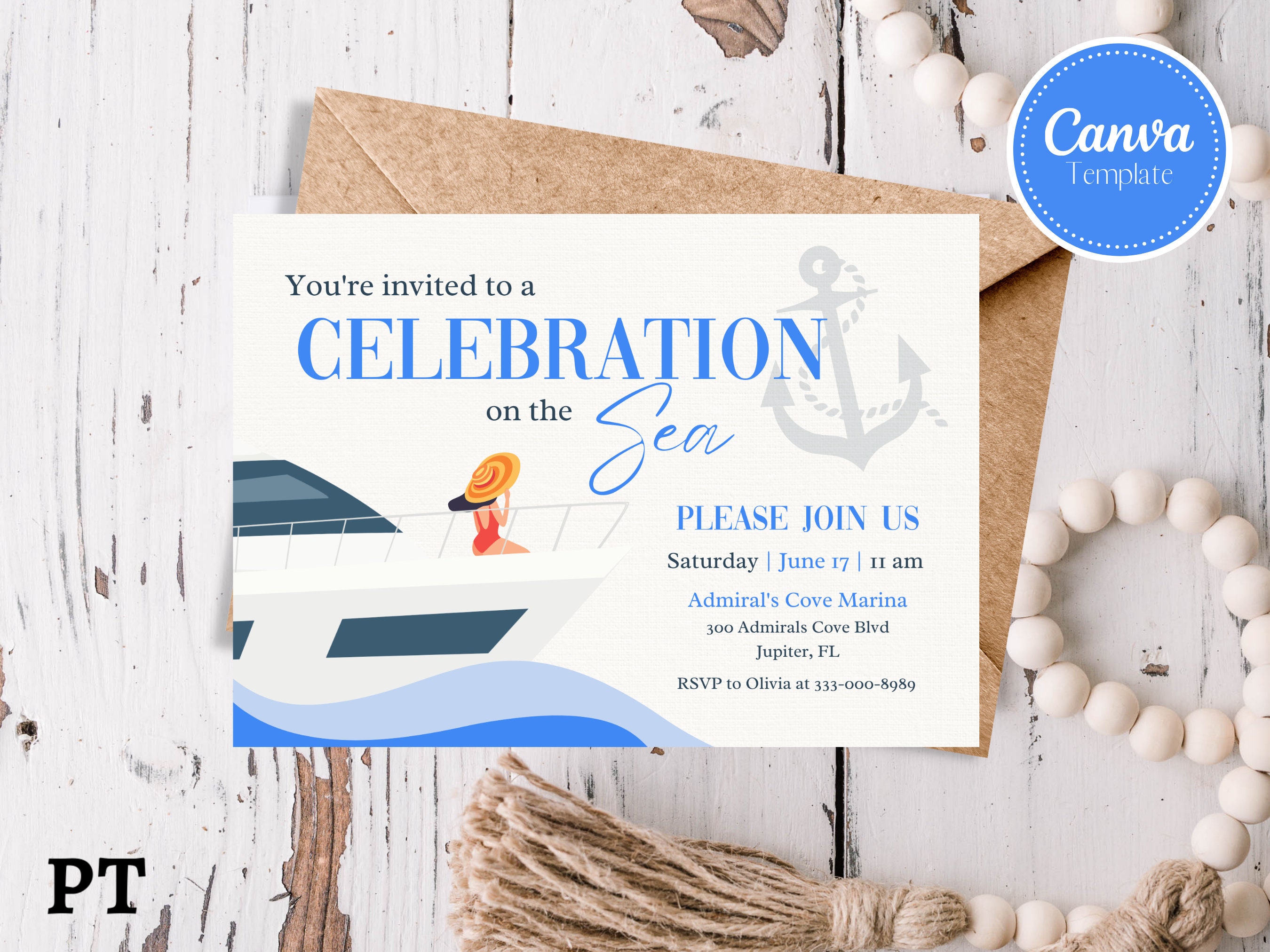 Editable Yacht Party Invitation, Boat Party Invite, Yacht Invitation