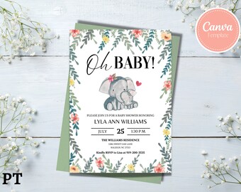 Modificabile Oh tesoro! Invito, Invito per baby shower con elefante, Invito per baby shower, Safari Baby Shower, Invito con stampa o testo, Download istantaneo