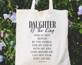 Child of God Tote Bag Daughter of The King Gift Bible Study Bag Christian Jesus Christian Gift Faith Cotton Canvas Tote Christian Tote Bag