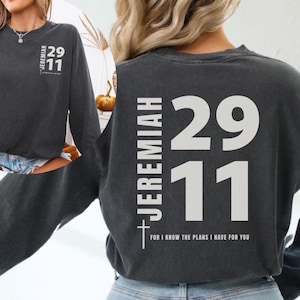 Jeremiah 29:11 Comfort Colors Long Sleeve T shirt Bible Verse Gifts for Christian Shirts Jesus Shirt Women Men Christian Gifts for Baptism afbeelding 1