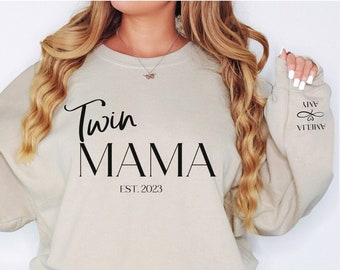 Personalized Twin Mama Sweatshirt with Kids Names on Sleeve,Twin Mama Sweatshirt,Custom Twin Mom,Twin Mom Sweatshirt,Custom Mom Sweatshirt