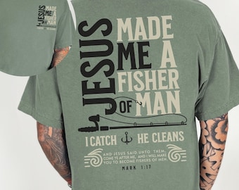 Christian Shirt for Men Christian Fishing T-shirt Fisher Of Men Bible Verse Shirt Christian Father's Day Gift for Christian Dad Shirt Jesus