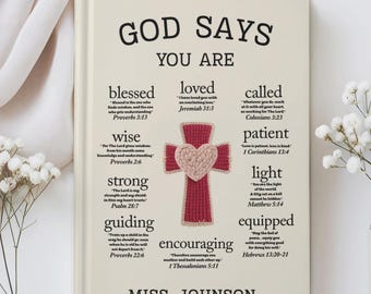 Personalized Christian Teacher Appreciation Journal | God Says You Are Bible Verse Affirmations For Teacher| Custom Gift| Religious  Teacher