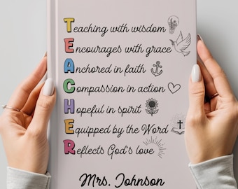 Personalized Christian Teacher Journal, Custom Name Personal Message & Bible Verse, Faith-Based Teacher Appreciation Gift