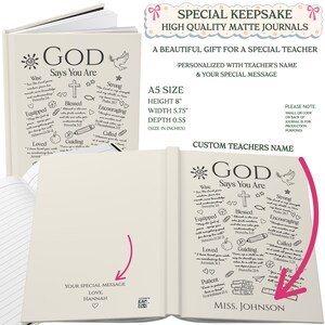 God Says You Are Journal, Personalized Christian Teacher Gift ,Custom Notebook With Bible Verse,End of Year Teacher Appreciation Gift image 5