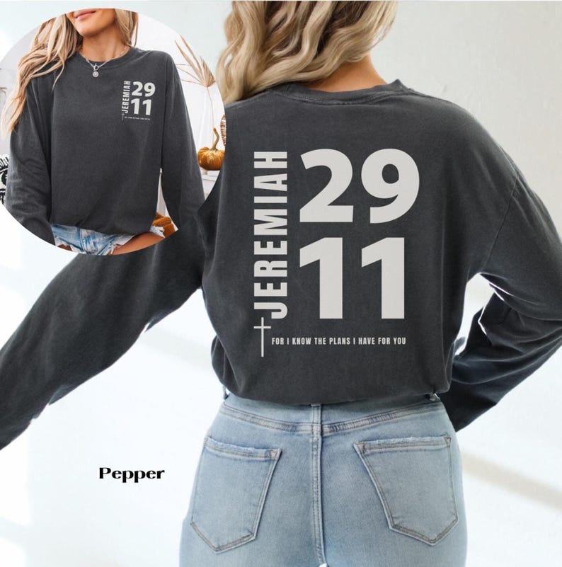 Jeremiah 29:11 Comfort Colors Long Sleeve T shirt Bible Verse Gifts for Christian Shirts Jesus Shirt Women Men Christian Gifts for Baptism afbeelding 1