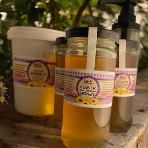 Raw Clover or Wildflower (Seasonal) Honey - Unfiltered Natural Honey - 8oz Glass Jar