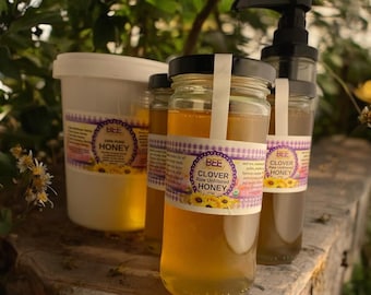 Raw Clover or Wildflower (Seasonal) Honey - Unfiltered Natural Honey - Glass Jar
