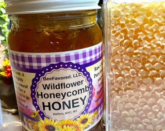 Raw Honeycomb in Jar: 12oz Wildflower Honey - BeeFavored