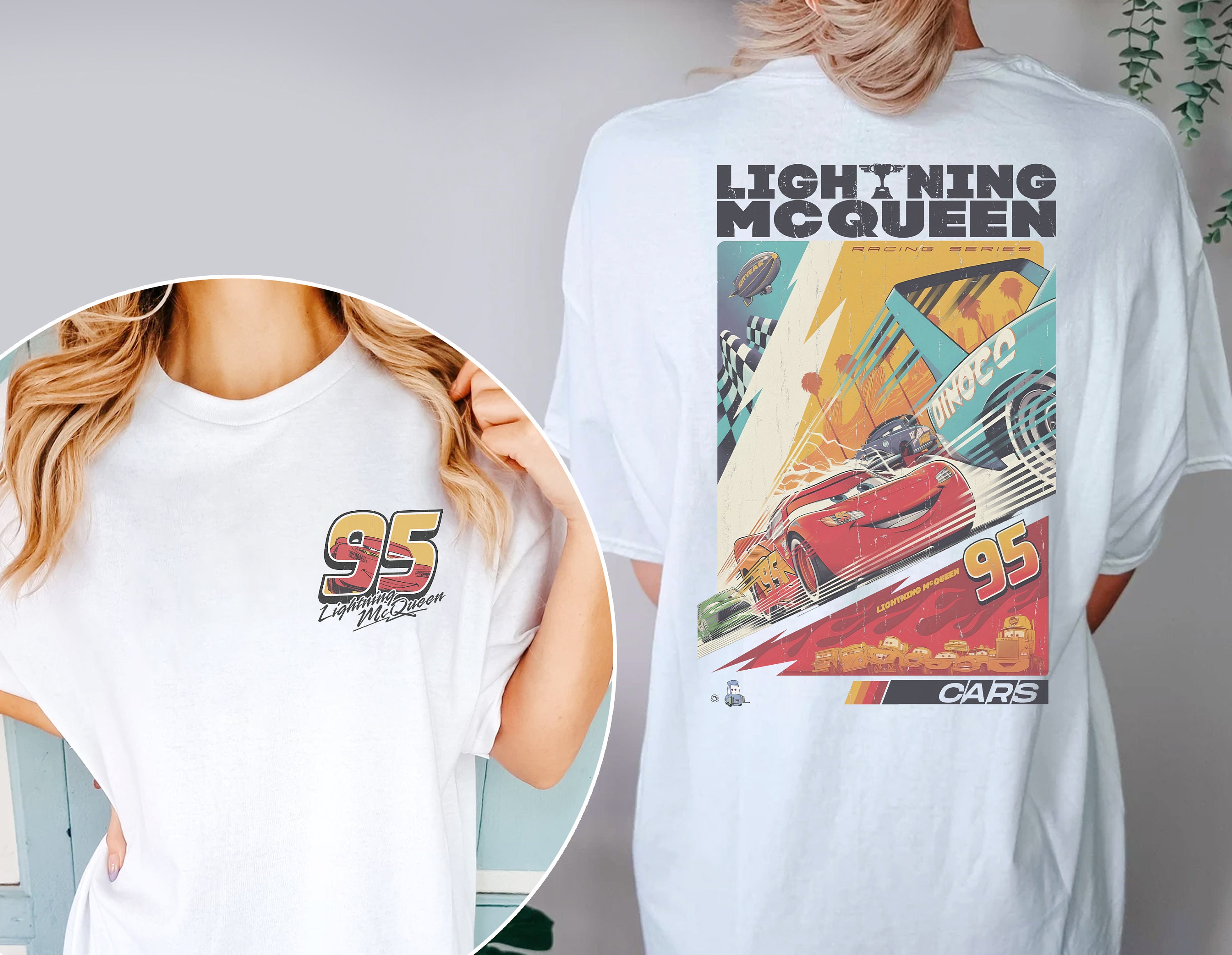 Discover Retro Two Sided Lightning Mcqueen  Shirt, Rusteze Cars Shirt, Piston Cup Shirt