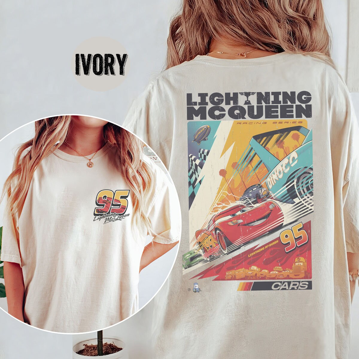 Discover Retro Two Sided Lightning Mcqueen  Shirt, Rusteze Cars Shirt, Piston Cup Shirt