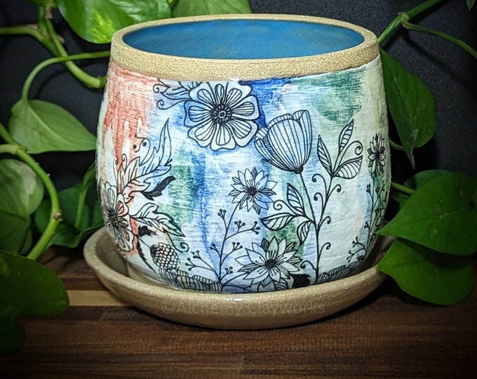 Handmade Watercolors & Flowers Ceramic Planter