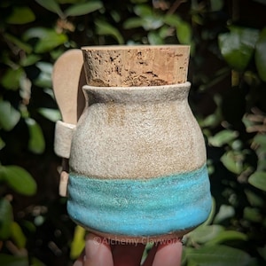 Handmade Turquoise Cork Jar with Side Spoon