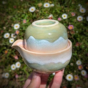 Handmade Pink & Sage Mini Teapot Gaiwan
