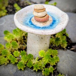 Handmade White Speckled Bee & Butterfly Station with Cairn