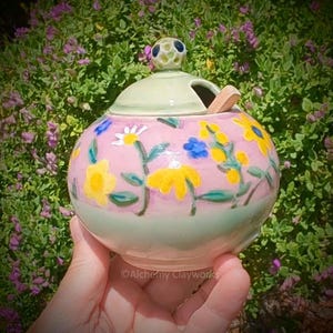 Handmade Blossoms Seasonings Jar with Spoon