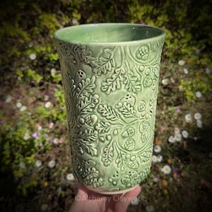 Handmade Art Nouveau Acorns & Oak Vase