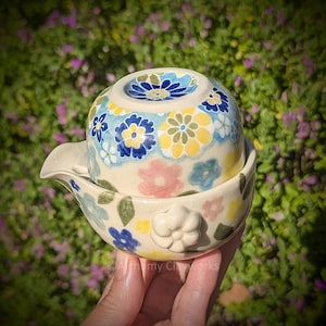 Handmade Blossoms in Blue Mini Teapot Gaiwan