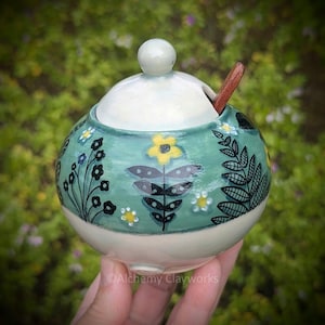 Handmade Blossoms Seasonings Jar with Spoon