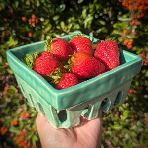 Handmade Ceramic Turquoise Berry Colander Carton