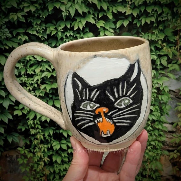 Handmade Black Cat Speckle Mug