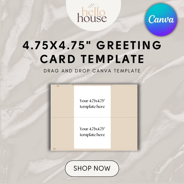 4.75x4.75" Greeting Card Digital Template, Drag and Drop with Canva, Invitation Template and Printing Guide