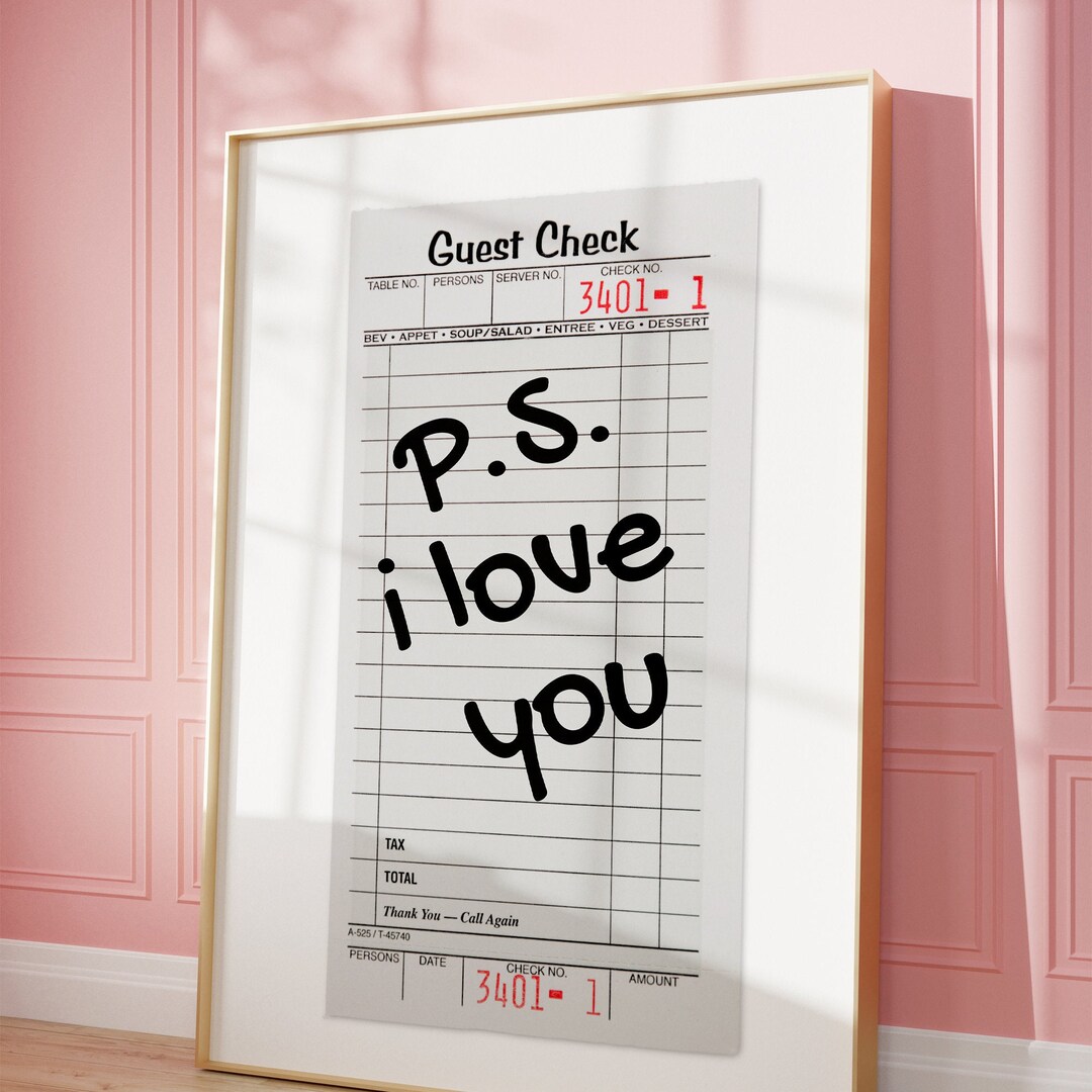 P.S. I Love You, Guest Check Print, Bar Cart Art, Trendy Wall Art, Wall ...