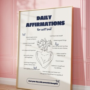Daily Affirmations, Self-love poster, Affirmation Print, Mental Health Poster, Therapy Poster, Preppy wall art, DIGITAL DOWNLOAD
