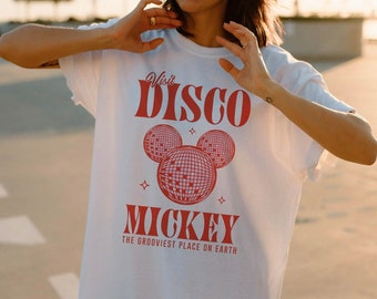 Comfort Colors ディスコ ミッキーマウス ユニセックス Tシャツ レトロ ヴィンテージ マジック 大人 テーマパーク ウォルト マジック キングダム エプコット ストリートウェア 半袖 ギフト