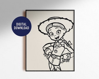 Descarga digital Jessie Print Dibujo Boceto Toy Story Pixar Película Boho Chic Wall Art Home Decor Kid's Nursery Poster Instant Printable