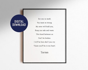 Descarga digital Tarzan You'll Be In My Heart Music Song Lyrics Movie Quote Phil Collins Boho Wall Art Home Decor Nursery Poster Printable