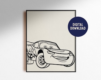 May include: Black and white line art illustration of a cartoon race car with the number 95 on the side. The car has a smiling face and large eyes. The image is suitable for coloring.