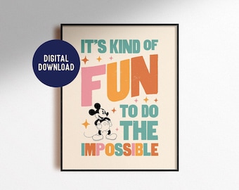 Mickey Mouse Quote Print: Do The Impossible, Retro Nursery Art (Digital Download)