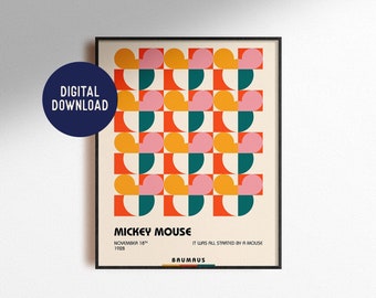 Digital Download Baumaus Print Mickey Bauhaus Vintage Retro Bedroom Living Room Wall Art Home Decor Kid Nursery Poster Instant Printable