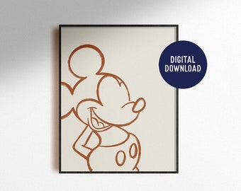 Mickey Mouse Sketch Print, Minimalist Boho Nursery Decor (Digital Download)