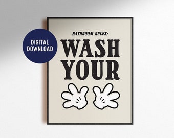 Digital Download Wash Your Hands Mickey Mouse Print Funny Bathroom Classroom Wall Art Home Decor Kid Nursery Poster Instant Printable