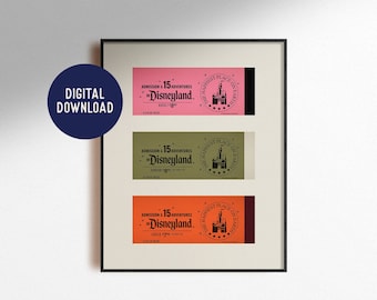Digital Download Disneyland Tickets Print Vintage Retro Bedroom Office Living Room Wall Art Home Decor Kid Nursery Poster Instant Printable